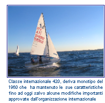 Classe internazionale 420, deriva monotipo del 1960 che ha mantenuto le sue caratteristiche fino ad oggi salvo alcune modifiche importanti approvate dall'organizzazione internazionale